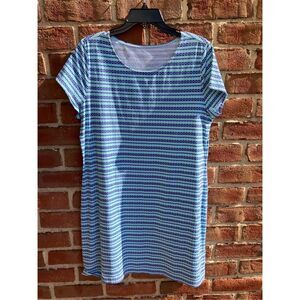 Hiho Womens Geometric Striped Scoop Short Sleeve Shift Dress Blue Large NWOT